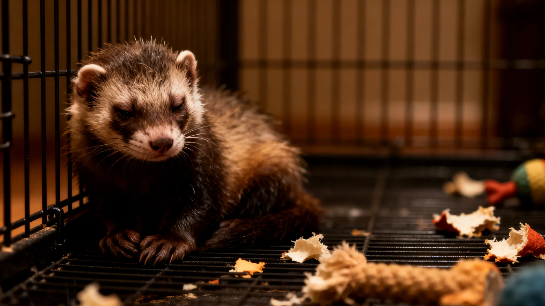 Frettchen benötigen ausreichend Bewegung und mentale Stimulation in der Wohnung, da sie von Natur aus sehr neugierige und aktive Tiere sind, die ohne angemessene Beschäftigung zu destruktivem Verhalten, Langeweile und Frustration neigen können"