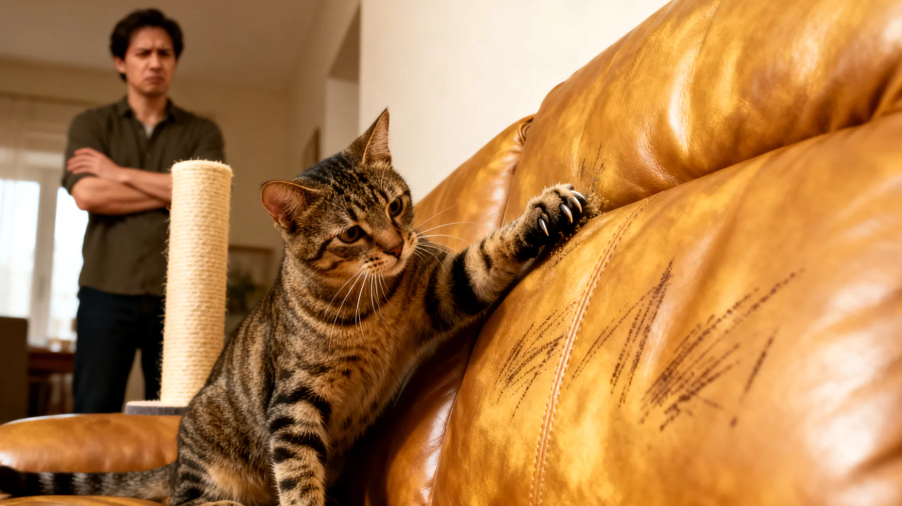 Katzen müssen lernen, nicht an Möbeln zu kratzen und ihre Krallen an geeigneten Stellen zu wetzen, während sie gleichzeitig die Grenzen im Haushalt respektieren"